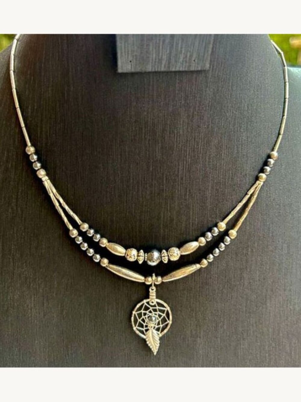 Vintage 70's/80's Silver & Hematite Dreamcatcher Necklace